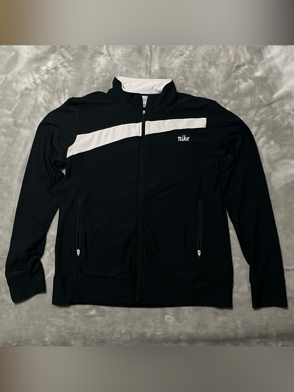 Vintage Nike Full Zip Track Jacket Youth M (8-10) Black White Script